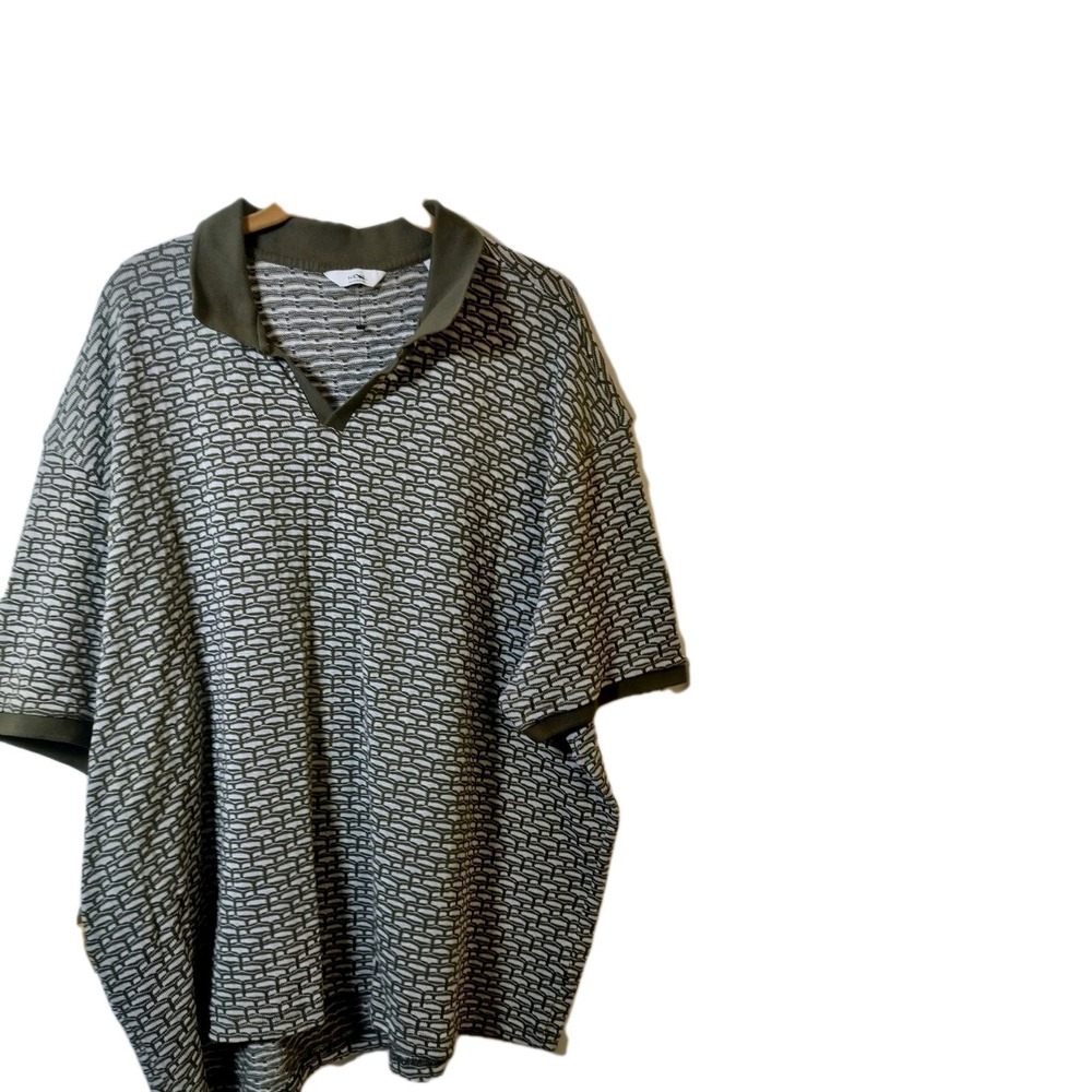 NEXT 3XL Relaxed‎ Fit Collared Pullover Sweater Olive White Geometric Knit